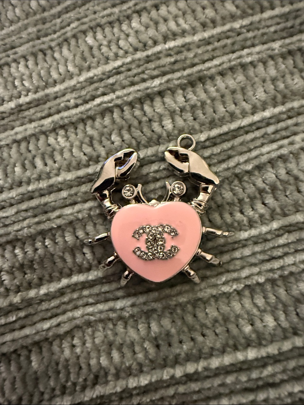 Pink Heart Crab Pendant Necklace Charm with Crystal CC Logo